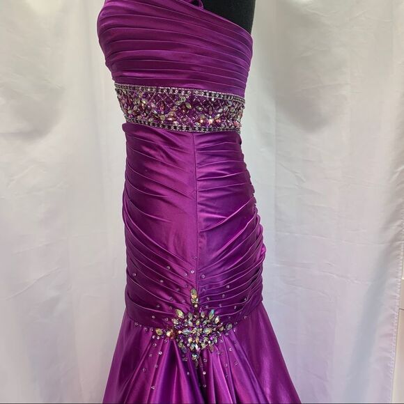 Purple sweetheart neckline rhinestone sequin beaded prom ball gown dress Sz 6 - Picture 5 of 15